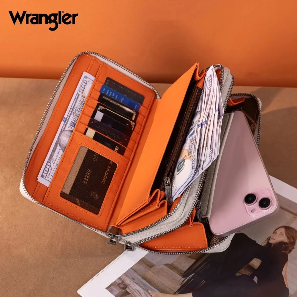 Wrangler Dual Zipper Compartment Large Wallet -Light Grey